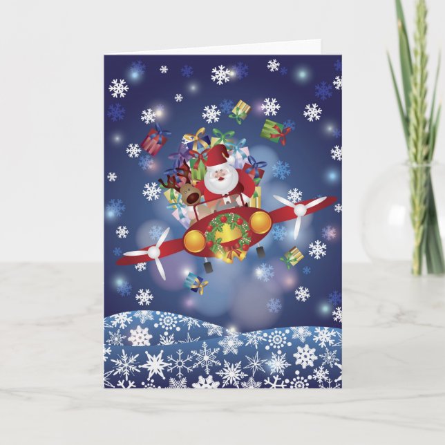 Papais noeis que voam com cartão de carro antigo (Frente)