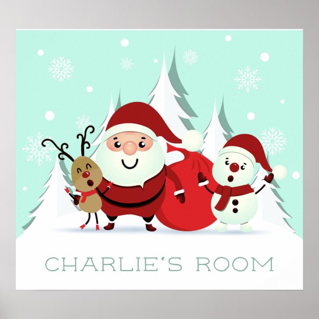 Papais noeis, Reindeer e Snowman - poster de texto (Frente)