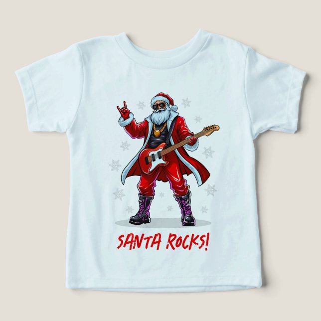 Papais noeis Rocks! Engraçado Papai Noel tocando v (Design frontal)