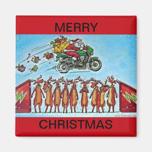 Papais noeis saltando uma Reindeer em um imã do r