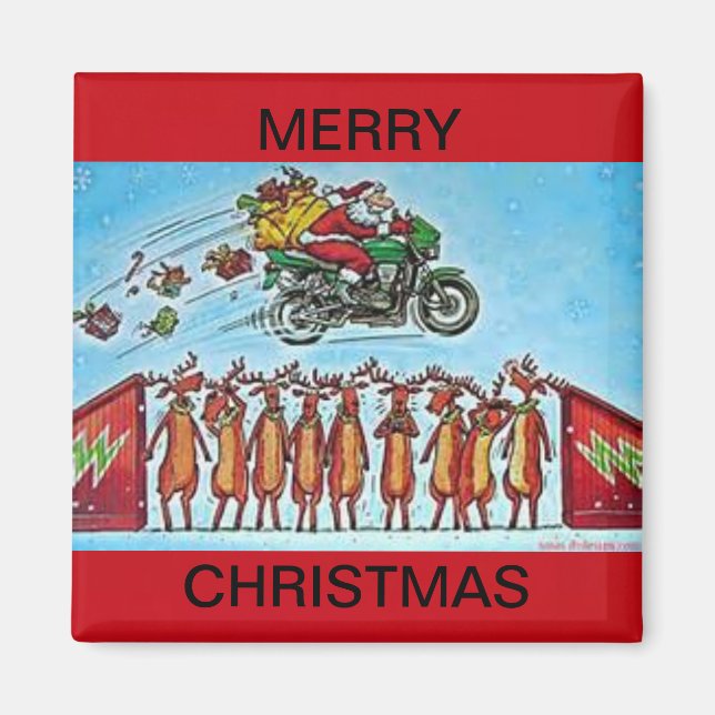 Papais noeis saltando uma Reindeer em um imã do re (Frente)