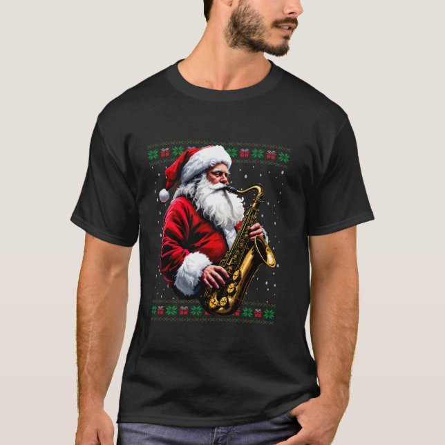 Papais noeis Saxofone Saxofonista Suéter de Natal  (Frente)