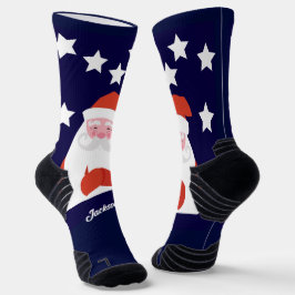 Papais noeis sorridentes e estrelas em azul