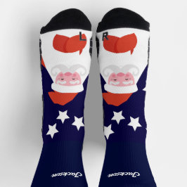 Papais noeis sorridentes e estrelas em Meias azuis