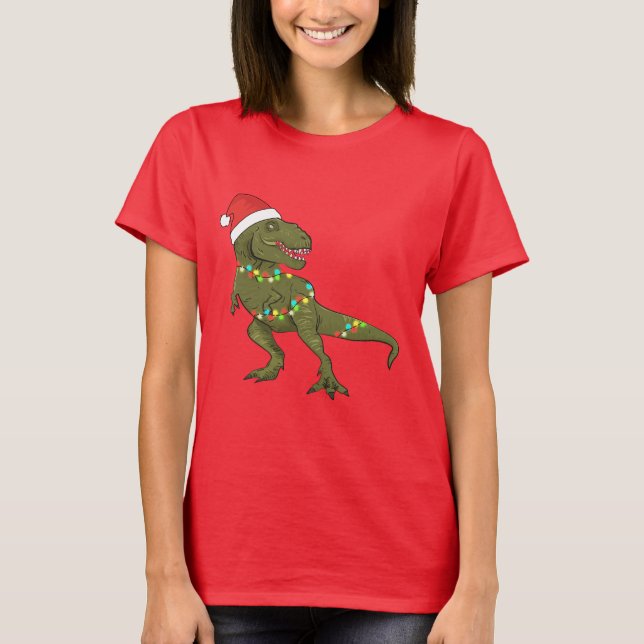 Papais noeis T-Rex Dinossauro Natal Camisa De Nata (Frente)