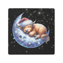 Papais noeis Vaca Highland Dormindo na Lua