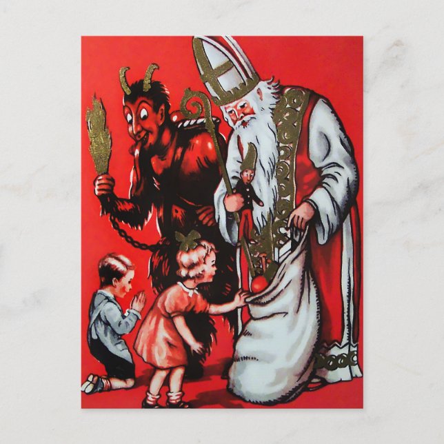 Papais noeis Vintage e cartão postal Krampus (Frente)