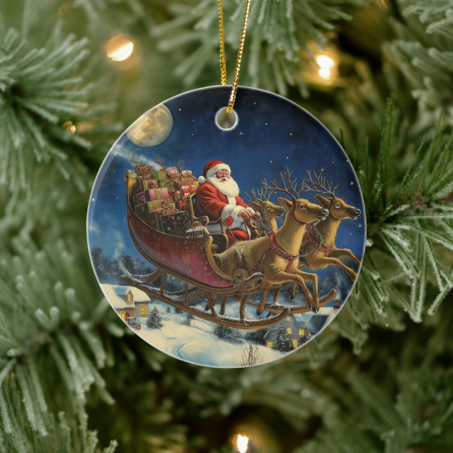 Papais noeis voando sobre o Enfeites de natal da v (Árvore)