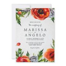 Papas Vermelhos Watercolor Convite para Casamento 
