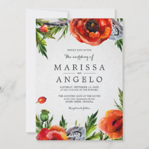 Papas Vermelhos Watercolor Convite para Casamento