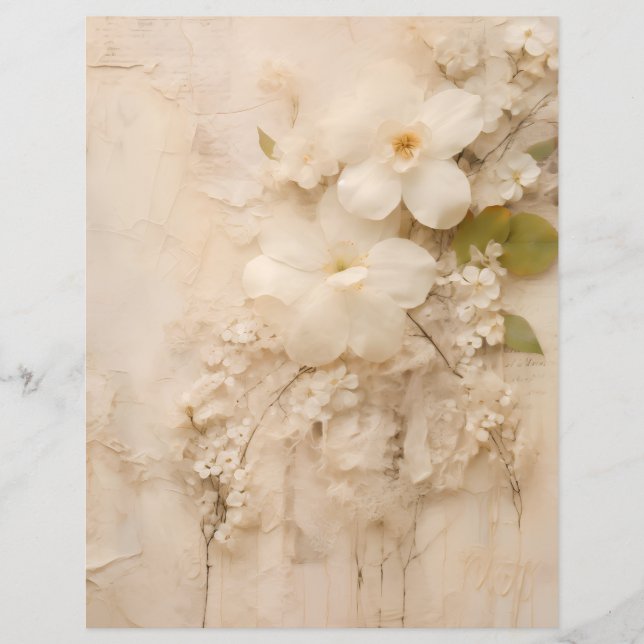 Papeis para Scrapbook Flores de Renda Bege Shabby  (Frente)