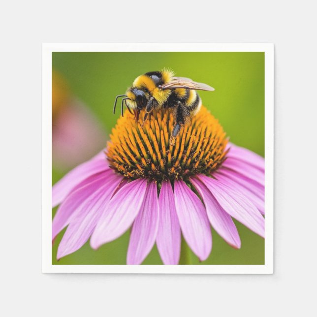 Papel Abeja Melífera em Guardanapo de Coneflower Roxo (Frente)