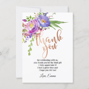 Papel alumínio dourado rosa, cartão de agradecimen