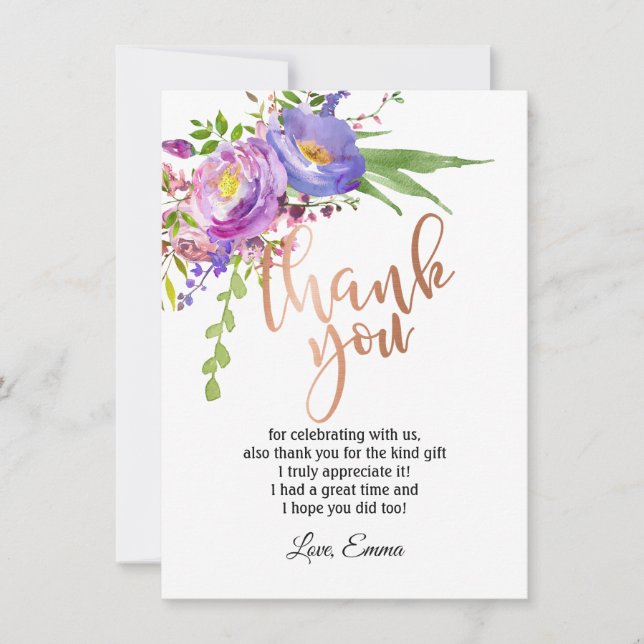 Papel alumínio rosa dourado, cartão de agradecimen (Frente)