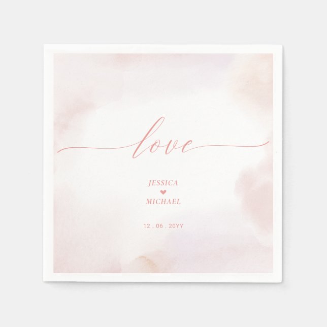 Papel Amor | Guardanapo de casamento com Coração Rosa e  (Frente)