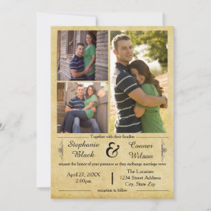 Papel Antiquado 3 Fotos - Convite para Casamento