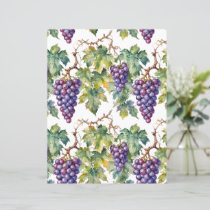 Papel Aquarela Rústica Uvas Roxas e Vinha