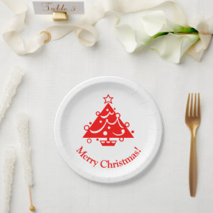 Papel Árvores de Natal Vermelhas Feliz Natal Prato de Pa