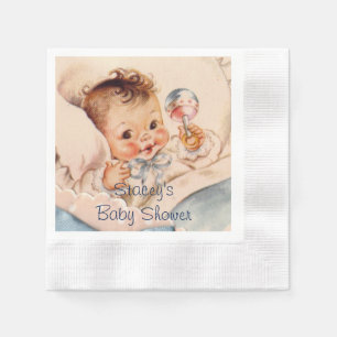 Papel Bebê bonito com chocalho, guardanapo do chá de