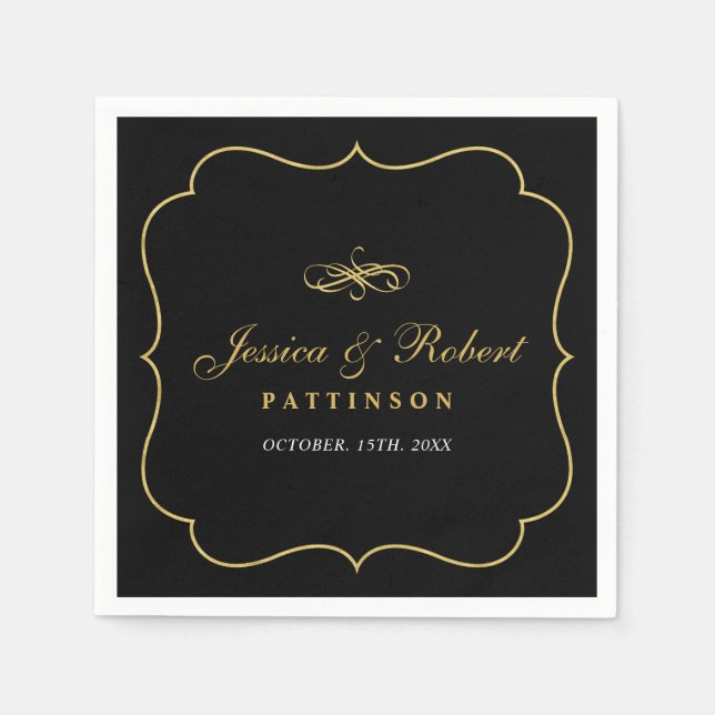 Papel Black & Gold | Guardanapo de Casamento Clássico El (Frente)