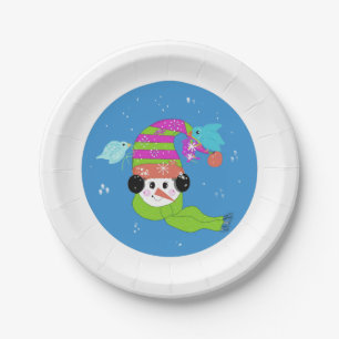 Papel Boneco de Neve Inverno Frio Pássaros Prato de Pape