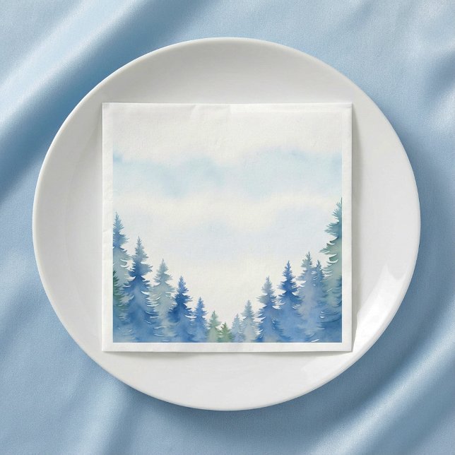 Papel Bonito inverno pinheiros azuis guardanapo de casam (Pretty winter blue pine trees wedding napkin.)