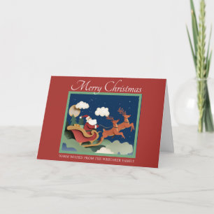 Papel branco cortado Cartão de Natal com Papais no