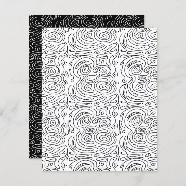 Papel branco de modelagem em abstrato Black Wavy L (Frente/Verso)