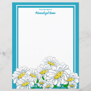 Papel Branco Sem Linhas - Margaridas Felizes Azuis