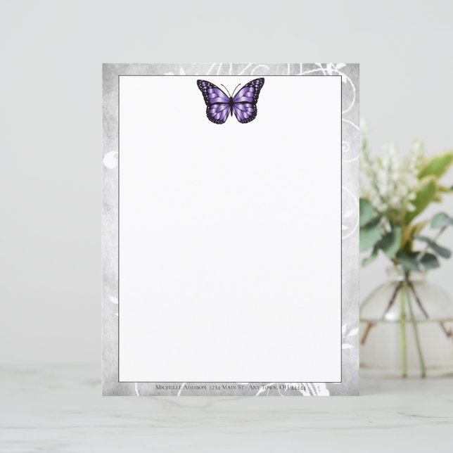 Papel Brilhante de Borboleta Roxo (Em pé/Frente)