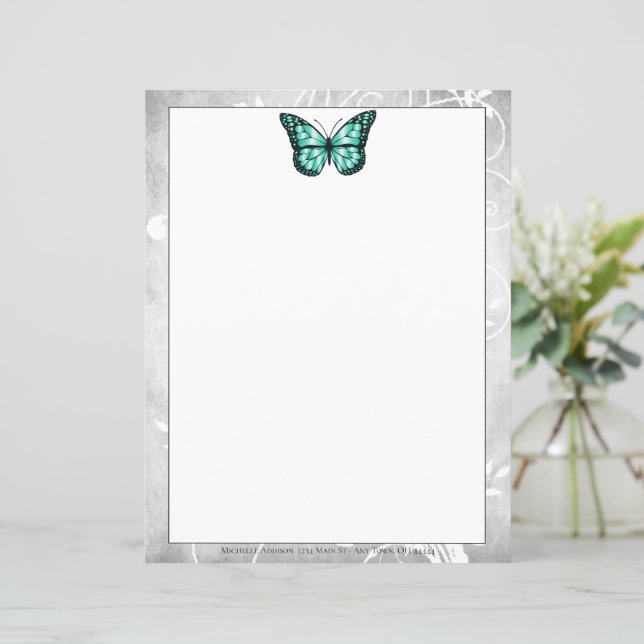 Papel Brilhante de Borboleta Teal (Em pé/Frente)