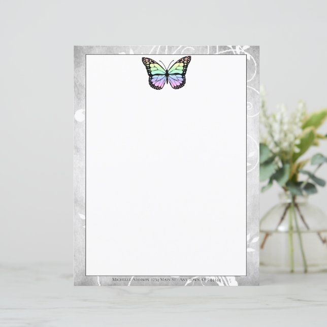 Papel Brilhante de Carta de Borboleta Arco-Íris (Em pé/Frente)