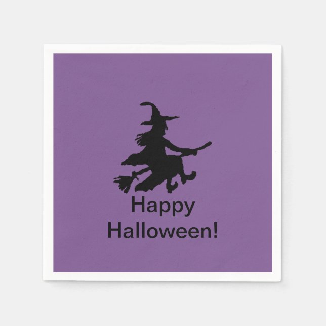 Papel Bruxa Voadora Roxa - Feliz Halloween Guardanapo de (Frente)