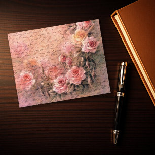 Papel Cartão Rosas Florais Antigas Letras