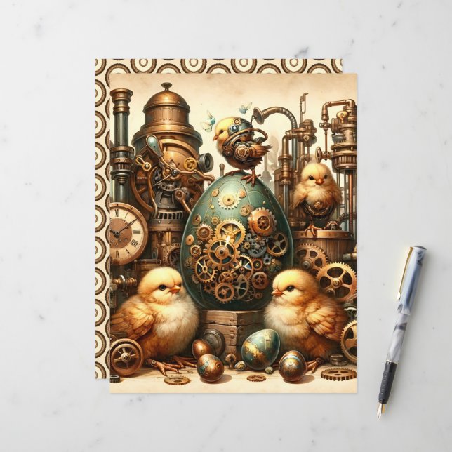 Papel-cárter Ephemera, Páscoa Steampunk (Frente/Verso In Situ)