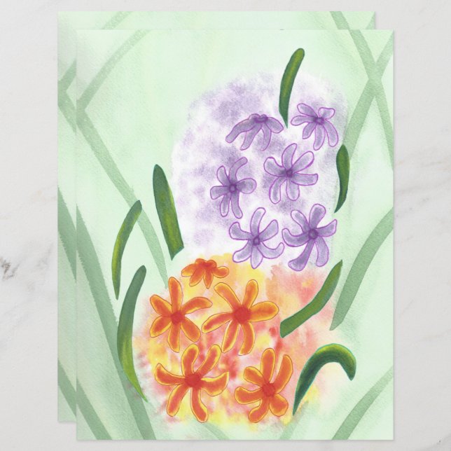 Papel-cartilha laranja e roxo para flores de Hyaci (Frente/Verso)
