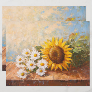 Papel-cartilha para pintura de girassóis e margari