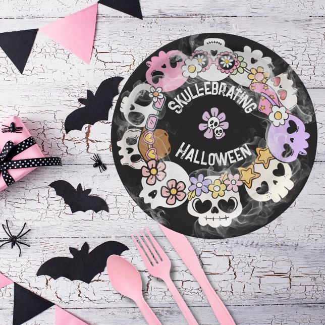 Papel Celebração de Caveira de Halloween em prato de pap (Criador carregado)