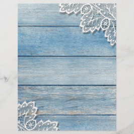 Papel-chave Denim Blue Wood Grain & White Lace