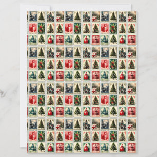 Papel craft com selos de Natal vintage nostálgico