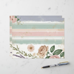 Papel Craft Floral Listrado Pastel Rosa para Álbum