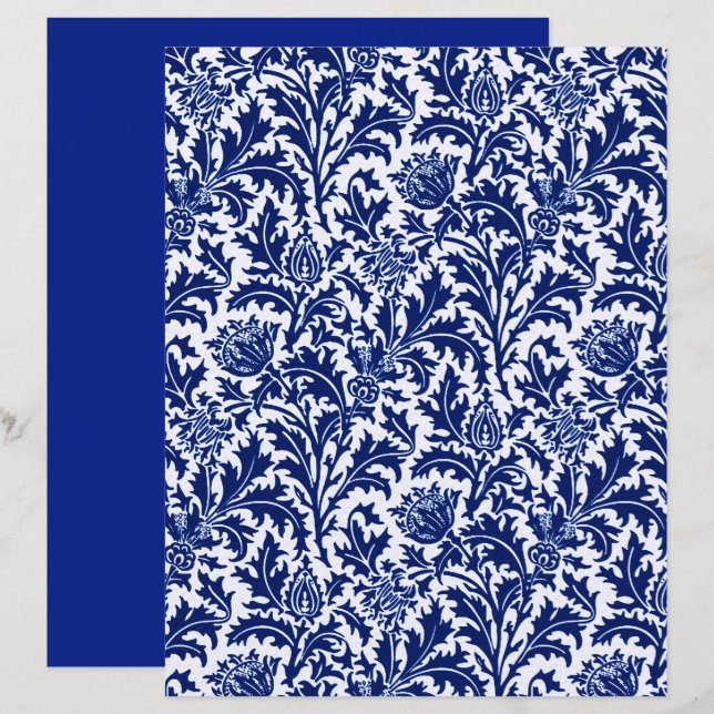 Papel Damask Thistle de William Morris, Azul Cobal (Frente/Verso)