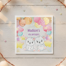 papel de aniversário do urso branco guardanapo
