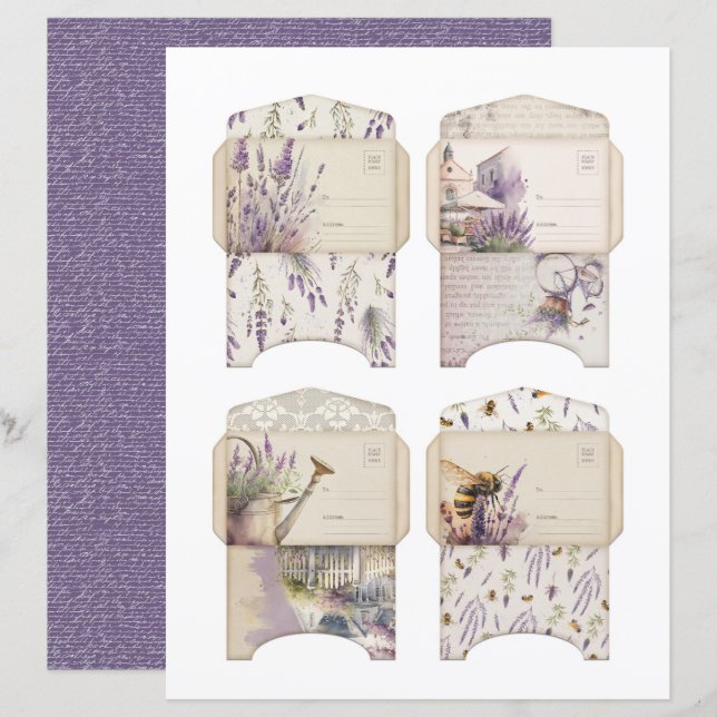 Papel de Caderno Lavanda Vintage (Frente/Verso)