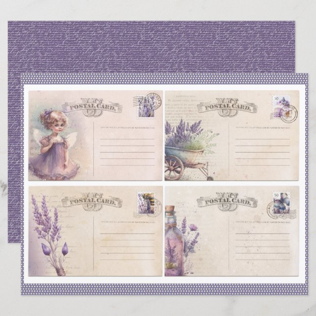 Papel de Caderno Lavanda Vintage Folha (Frente/Verso)