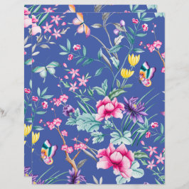 Papel de Carta Azul de Padrão Floral Chic Bohemian
