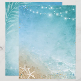 Papel de Carta Azul e Teal Watercolor Beach