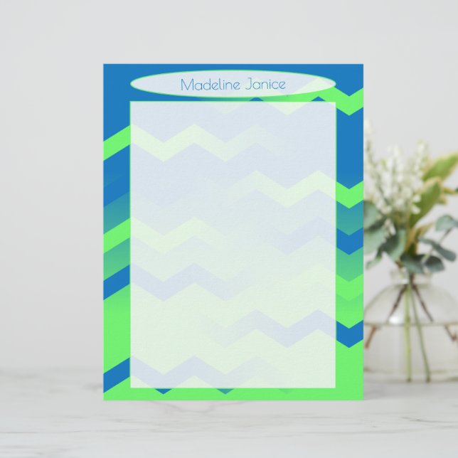 Papel de carta azul e verde para impressoras (Em pé/Frente)