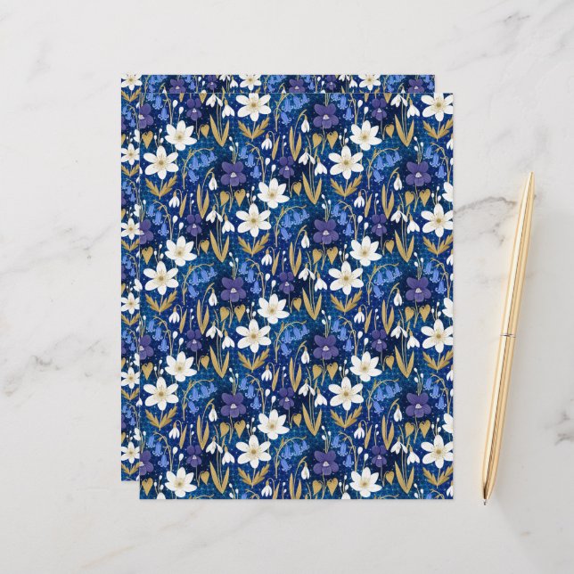 Papel de Carta Azul-Floral Magical (Frente/Verso In Situ)