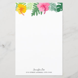 Papel de Carta Botânica de Hibiscus Amarelo-Rosa T